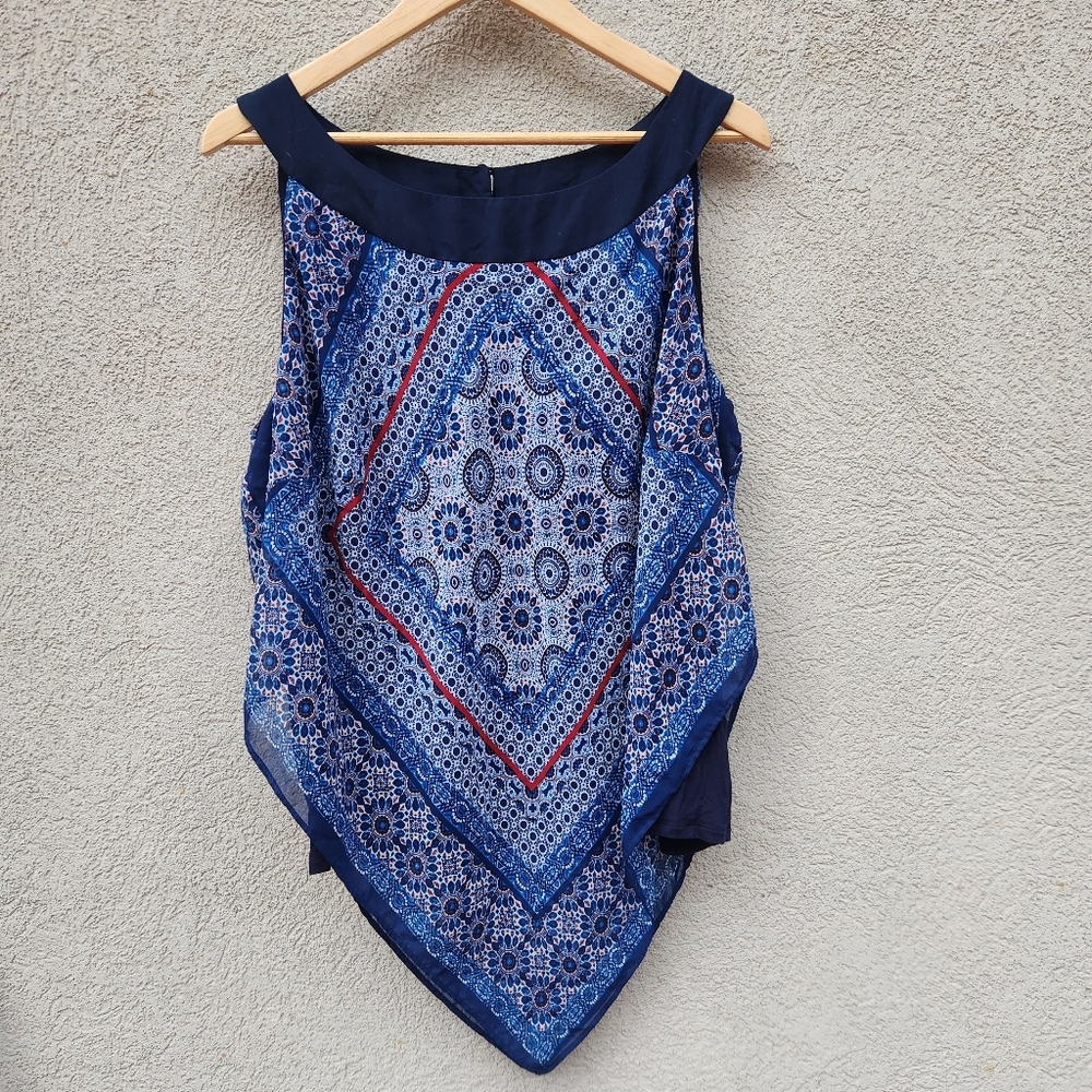 AGB Women's Scarf Top Plus Size 3X Blue Y2K Boho Hippie Asymmetrical Blouse